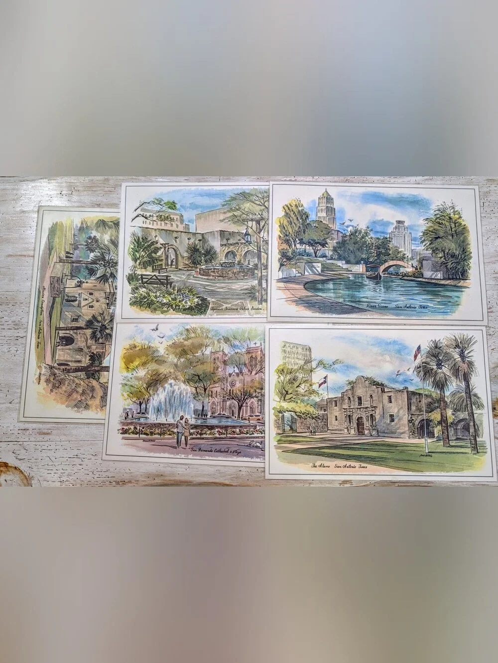 Vintage City of San Antonio, Texas James McBride Watercolor Placemats Set of 8